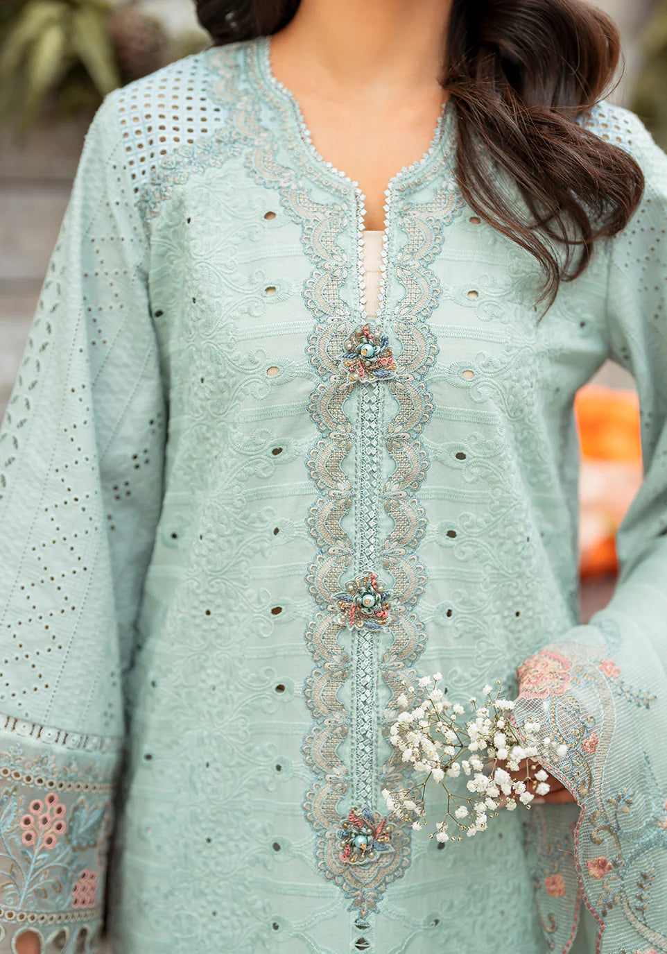 Zarqash | Belle Ame 24 | BL 009 BLEU VERT - Pakistani Clothes for women, in United Kingdom and United States