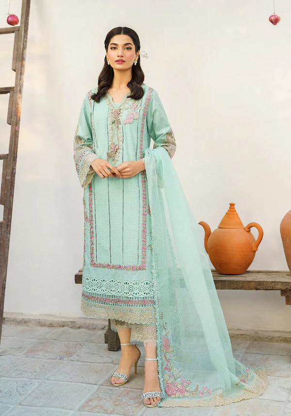 Zarqash | Belle Ame 24 | BL 006 Aqua Blue - Hoorain Designer Wear - Pakistani Ladies Branded Stitched Clothes in United Kingdom, United states, CA and Australia