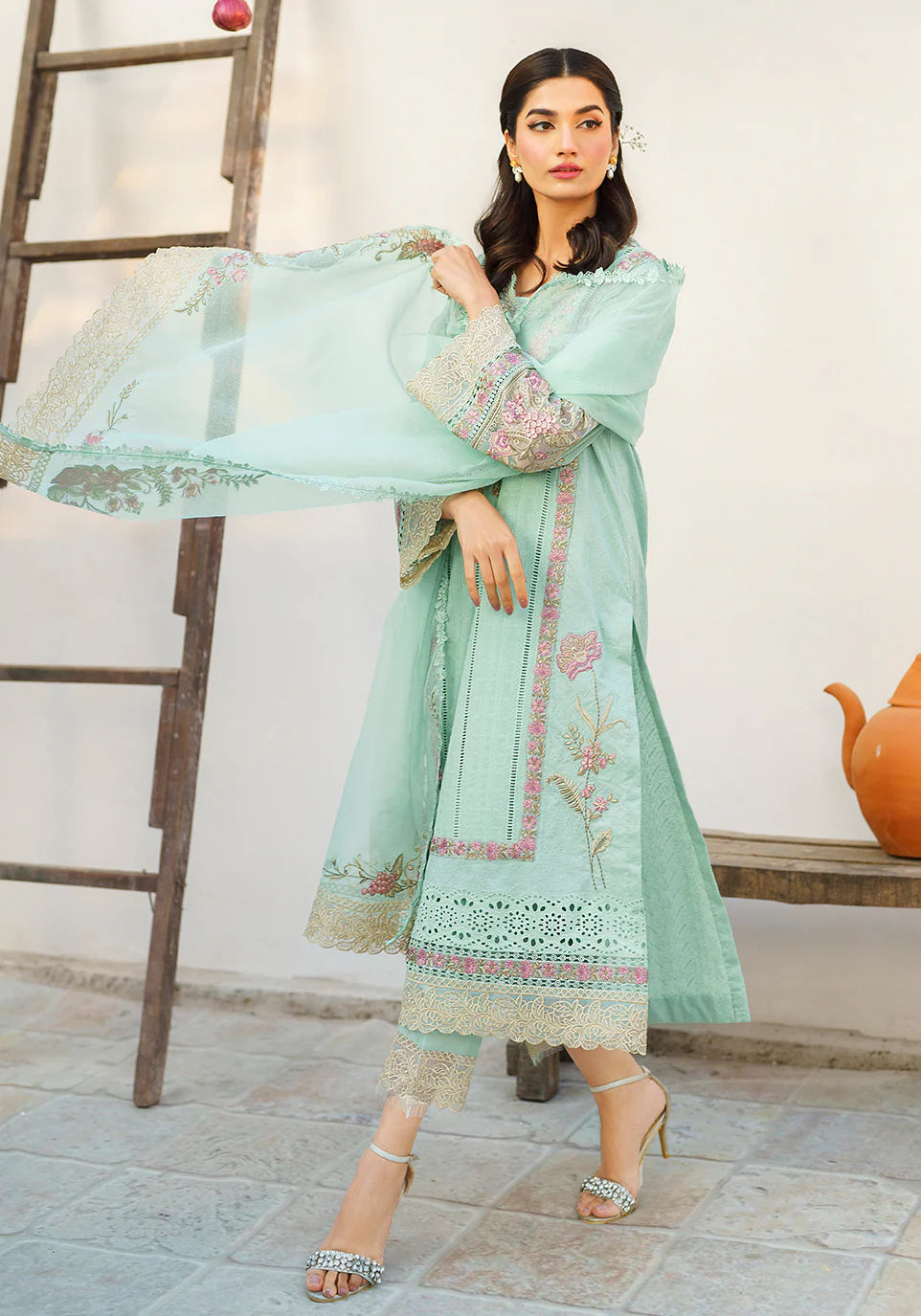 Zarqash | Belle Ame 24 | BL 006 Aqua Blue - Pakistani Clothes for women, in United Kingdom and United States