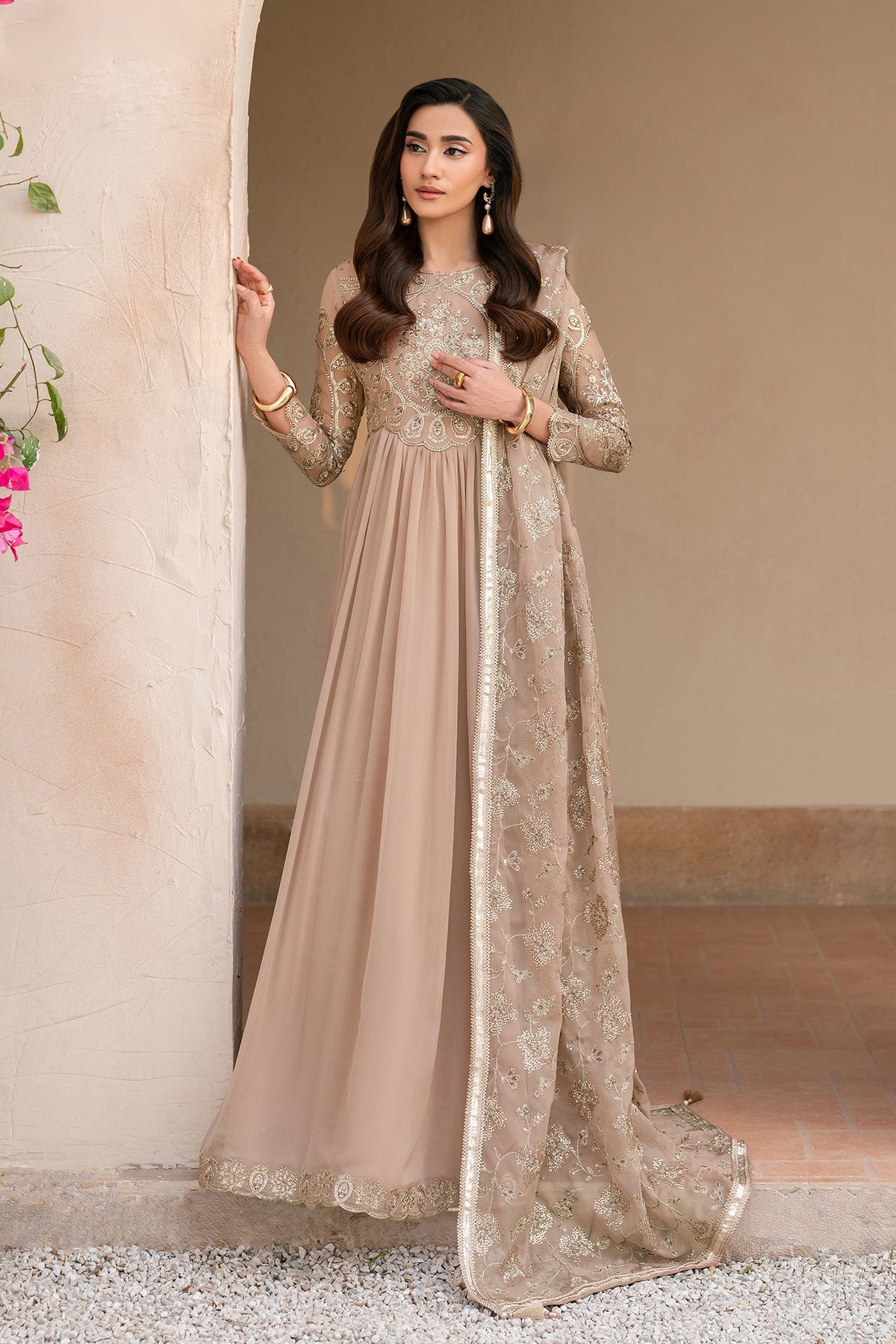 Alizeh | Ready to wear | Beige Dress 3 piece