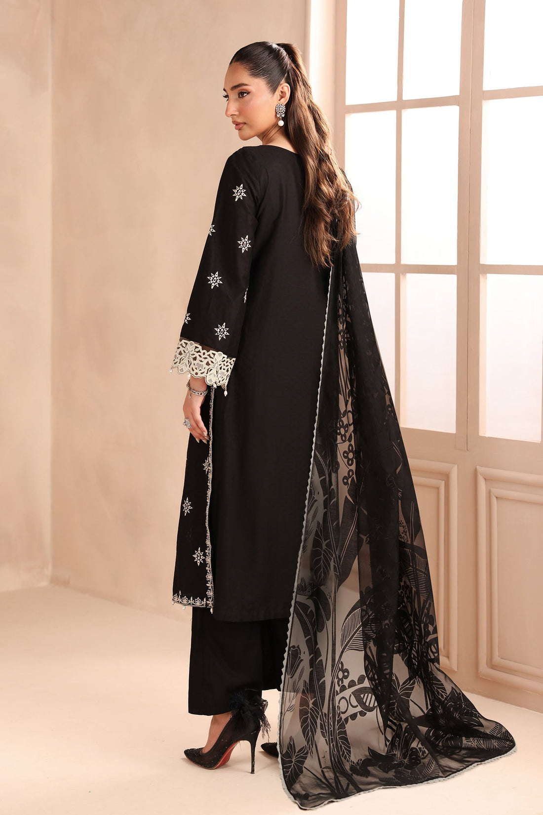 Maria B | Pre Fall Dresses | 3 Piece Embroidered Dobby Suit Black