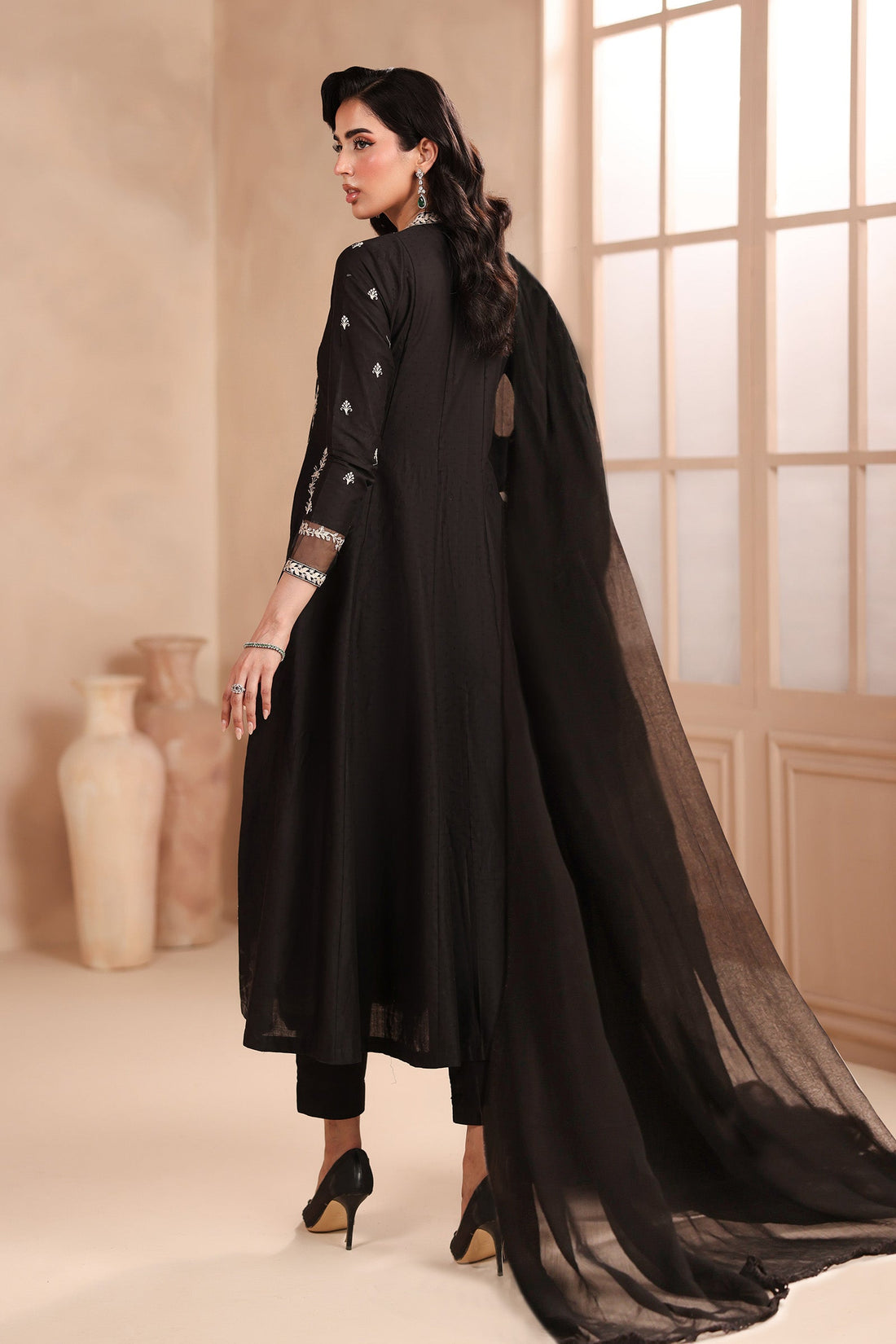 Maria B | Pre Fall Dresses | 3 Piece Embroidered Dobby Suit Black1