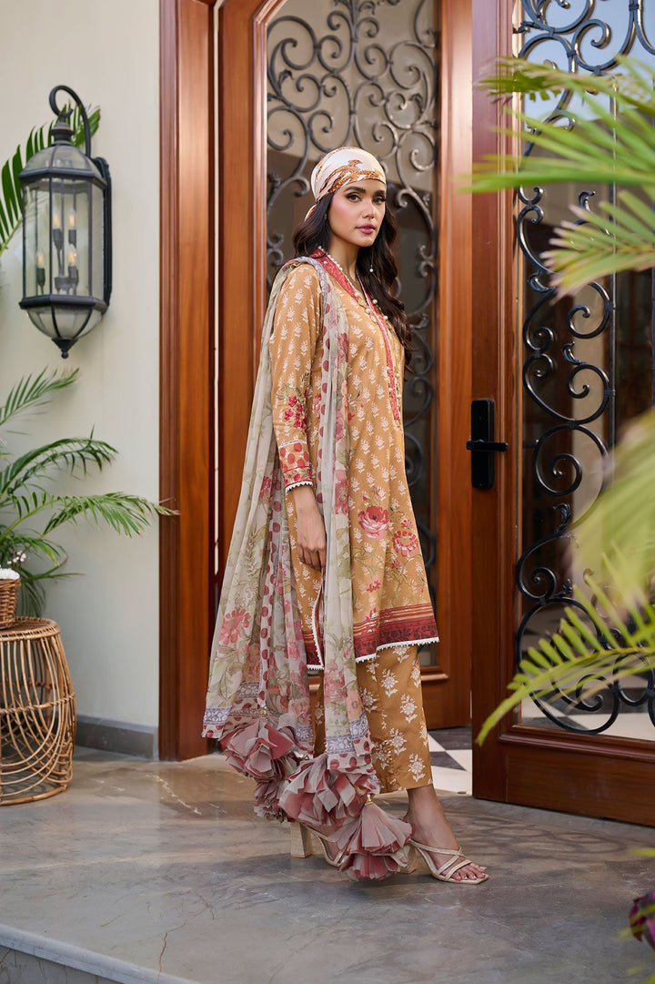 Dhanak | Lawn Collection SS-24 | 3182-Mustard - Hoorain Designer Wear - Pakistani Ladies Branded Stitched Clothes in United Kingdom, United states, CA and Australia