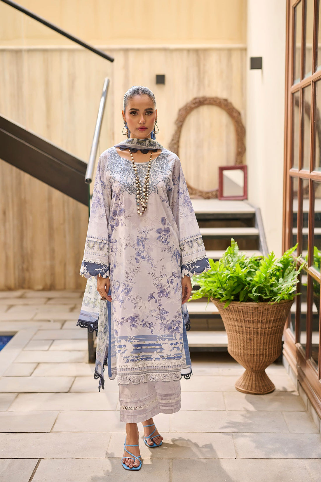 Dhanak | Lawn Collection SS-24 | 3185-Sky Blue - Pakistani Clothes for women, in United Kingdom and United States