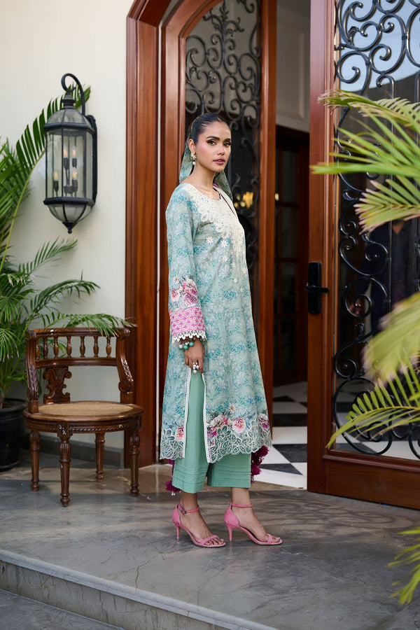 Dhanak | Lawn Collection SS-24 | 3187-Dark Green - Hoorain Designer Wear - Pakistani Ladies Branded Stitched Clothes in United Kingdom, United states, CA and Australia