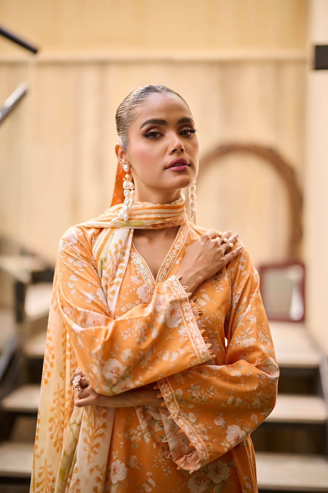 Dhanak | Lawn Collection SS-24 | 3190-Orange - Pakistani Clothes for women, in United Kingdom and United States