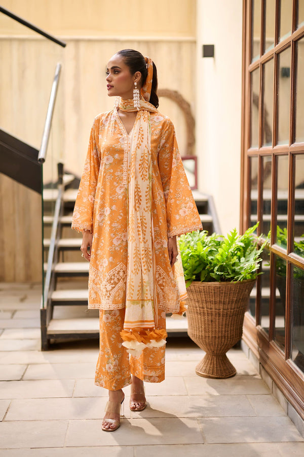 Dhanak | Lawn Collection SS-24 | 3190-Orange - Hoorain Designer Wear - Pakistani Ladies Branded Stitched Clothes in United Kingdom, United states, CA and Australia