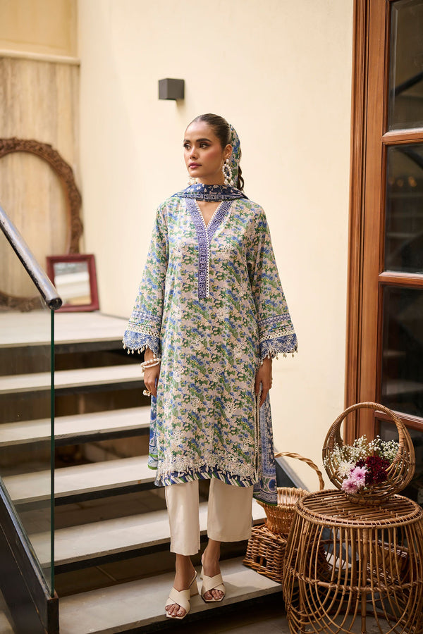 Dhanak | Lawn Collection SS-24 | 3181-Green Floral - Hoorain Designer Wear - Pakistani Ladies Branded Stitched Clothes in United Kingdom, United states, CA and Australia