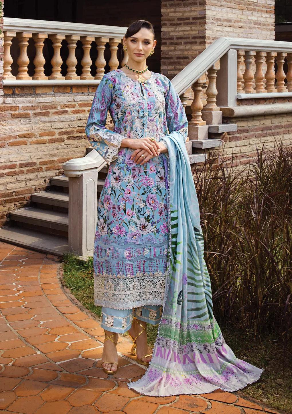 Elaf Premium | Print Chikankari 24 | ECT-03A OCEAN BLUE - Pakistani Clothes for women, in United Kingdom and United States