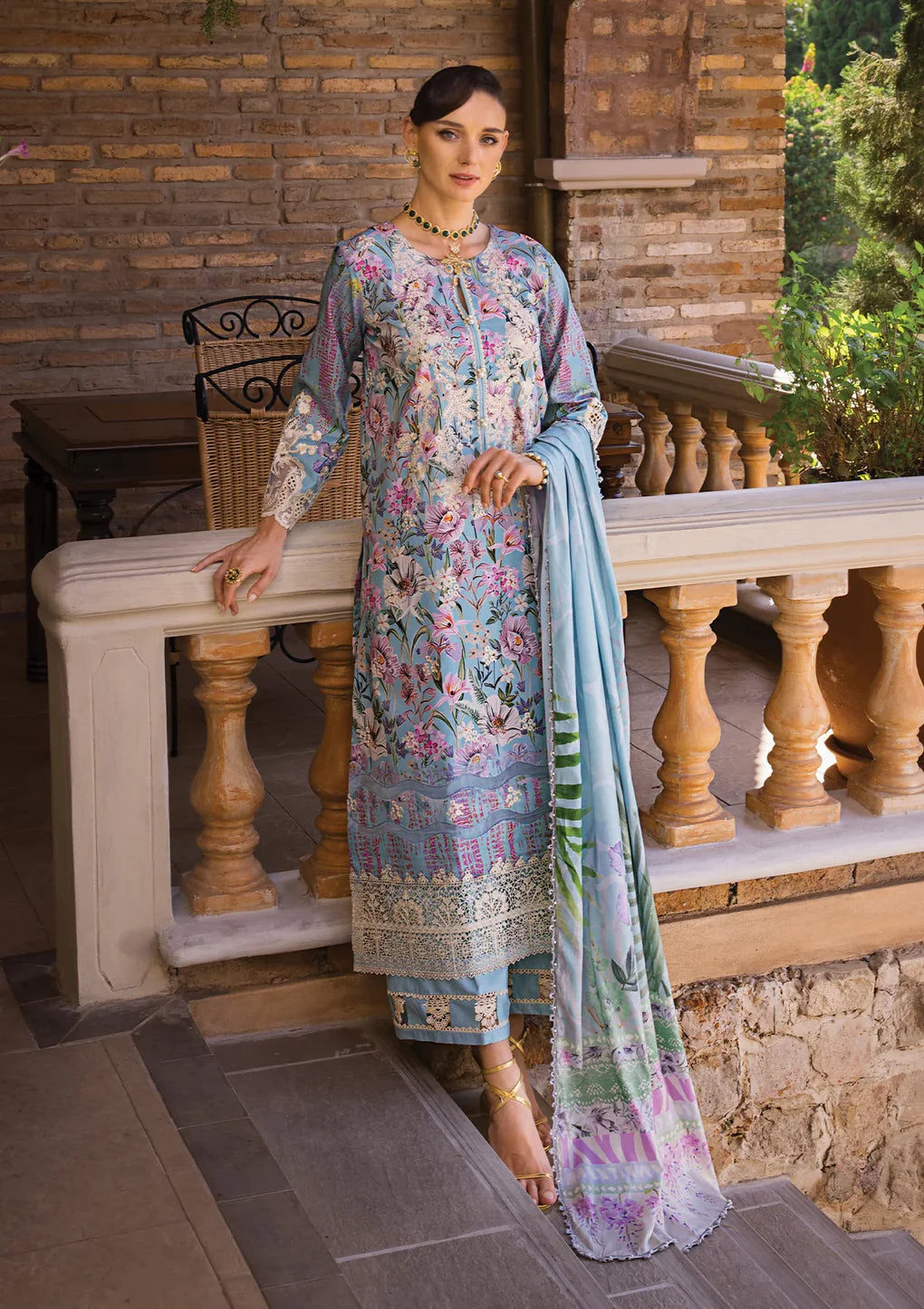 Elaf Premium | Print Chikankari 24 | ECT-03A OCEAN BLUE - Pakistani Clothes for women, in United Kingdom and United States