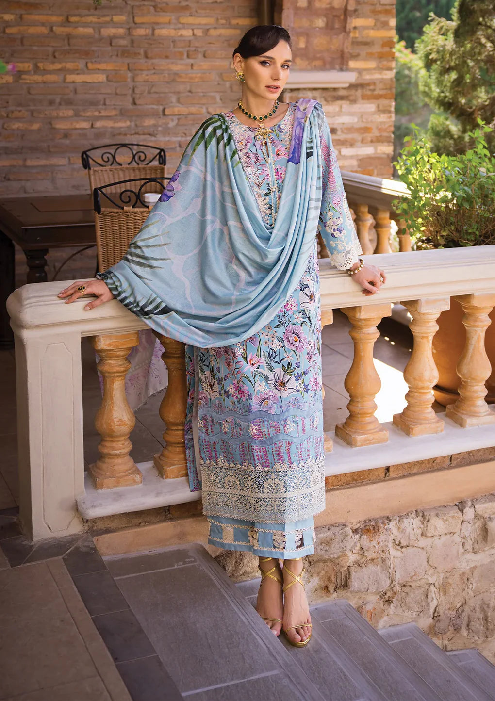 Elaf Premium | Print Chikankari 24 | ECT-03A OCEAN BLUE - Pakistani Clothes for women, in United Kingdom and United States