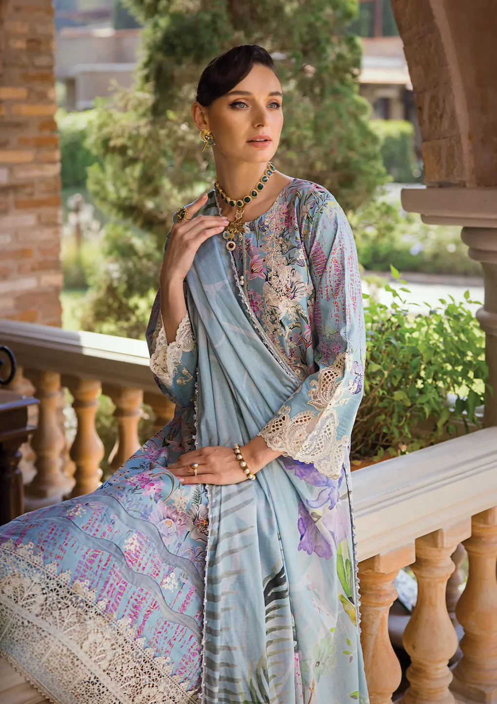 Elaf Premium | Print Chikankari 24 | ECT-03A OCEAN BLUE - Pakistani Clothes for women, in United Kingdom and United States