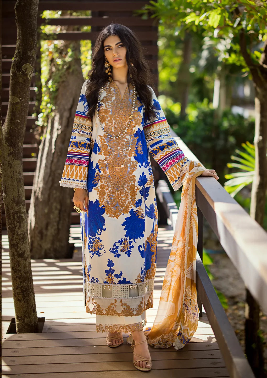 Elaf Premium | Signature Embroidered Lawn 24 | ESL-01A OPRAH - Pakistani Clothes for women, in United Kingdom and United States