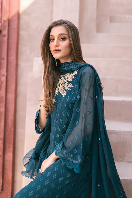Azure | Embroidered Ensembles 3 Pcs | Emerald Bloom - Hoorain Designer Wear - Pakistani Ladies Branded Stitched Clothes in United Kingdom, United states, CA and Australia