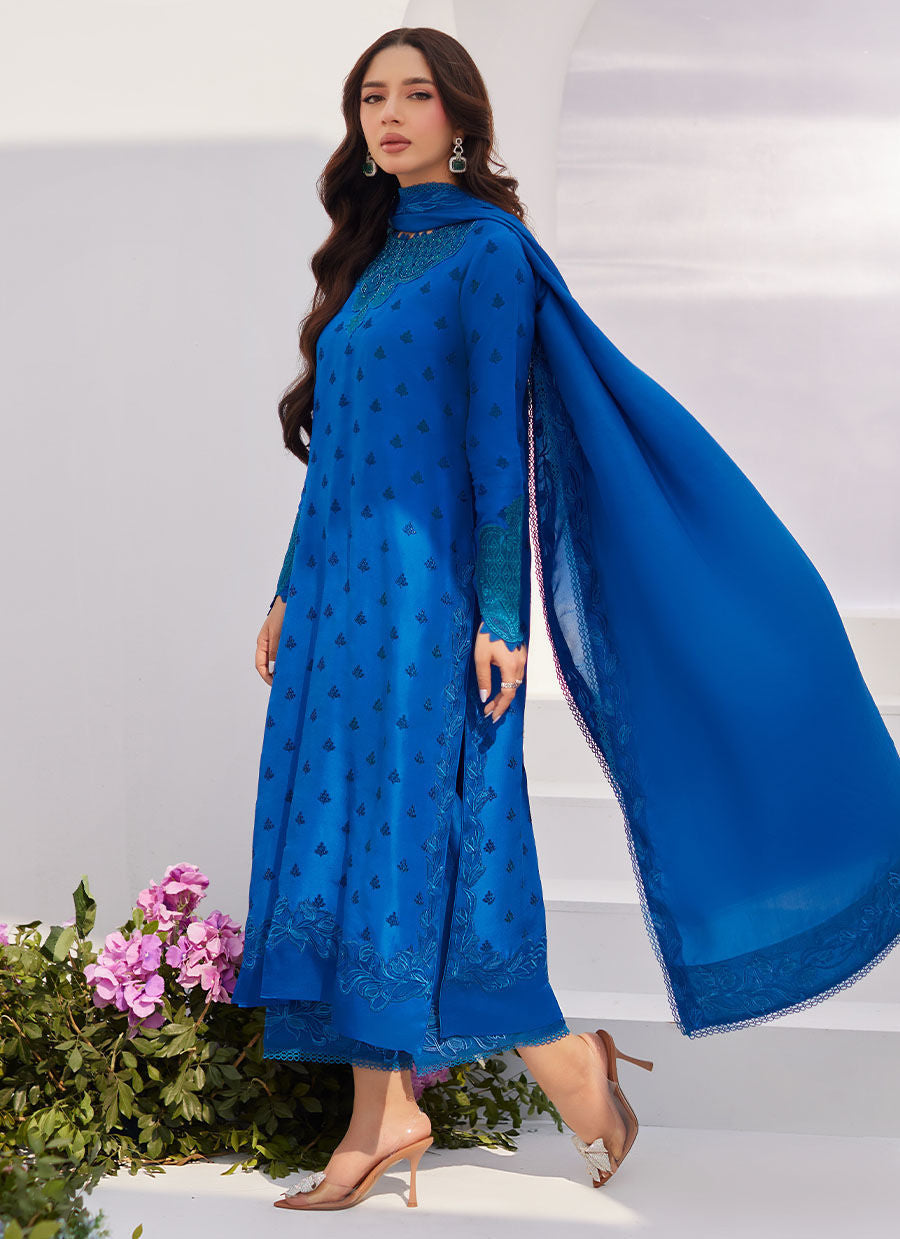 Farah Talib Aziz | Zaza Luxe Pret 24 | CHARR BLUE EMBROIDERED RAW SILK SHIRT AND DUPATTA - Pakistani Clothes for women, in United Kingdom and United States