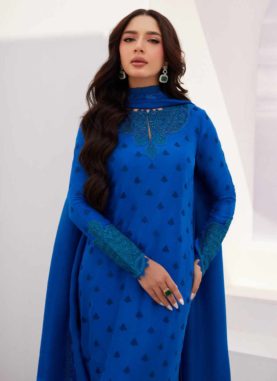 Farah Talib Aziz | Zaza Luxe Pret 24 | CHARR BLUE EMBROIDERED RAW SILK SHIRT AND DUPATTA - Pakistani Clothes for women, in United Kingdom and United States