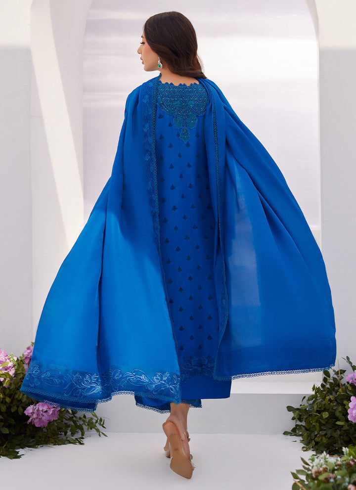 Farah Talib Aziz | Zaza Luxe Pret 24 | CHARR BLUE EMBROIDERED RAW SILK SHIRT AND DUPATTA - Hoorain Designer Wear - Pakistani Ladies Branded Stitched Clothes in United Kingdom, United states, CA and Australia
