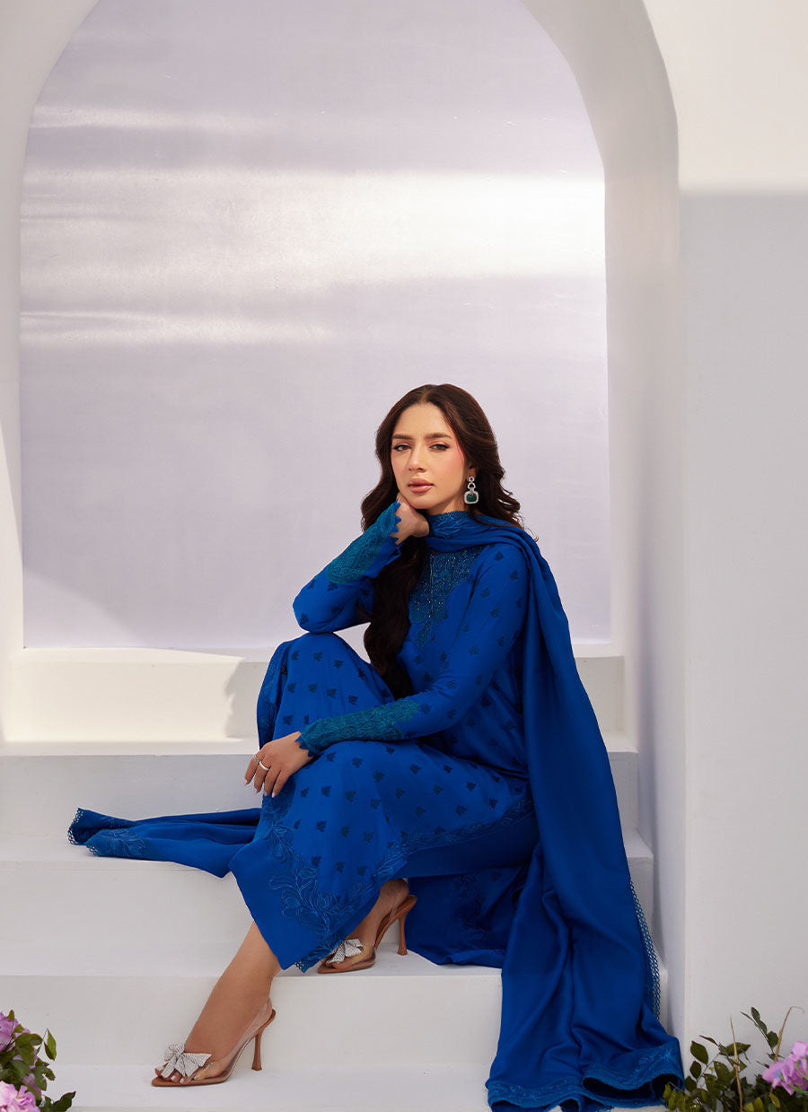 Farah Talib Aziz | Zaza Luxe Pret 24 | CHARR BLUE EMBROIDERED RAW SILK SHIRT AND DUPATTA - Pakistani Clothes for women, in United Kingdom and United States