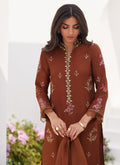 Farah Talib Aziz | Zaza Luxe Pret 24 | NOEMIE CHOCOLATE EMBROIDERED RAW SILK SHIRT AND DUPATTA - Pakistani Clothes for women, in United Kingdom and United States