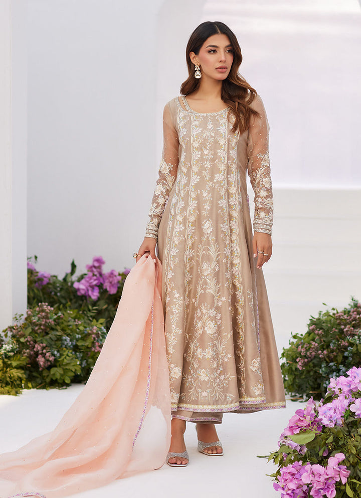 Farah Talib Aziz | Zaza Luxe Pret 24 | CHARLENE SAND EMBROIDERED KALIDAAR WITH DUPATTA - Pakistani Clothes for women, in United Kingdom and United States