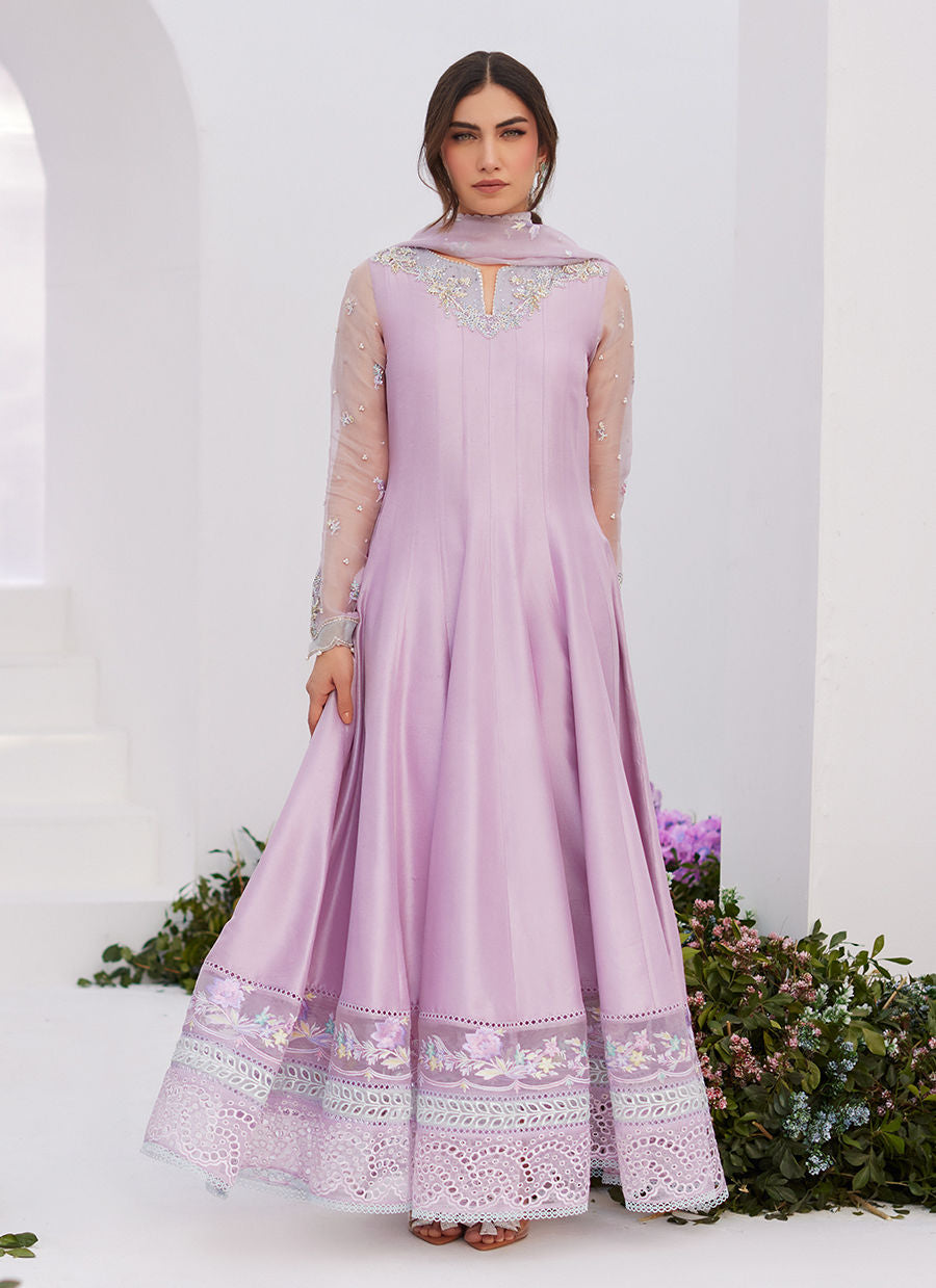 Farah Talib Aziz | Zaza Luxe Pret 24 |  MANON LILAC EMBELLISHED RAW SILK KALIDAAR - Pakistani Clothes for women, in United Kingdom and United States