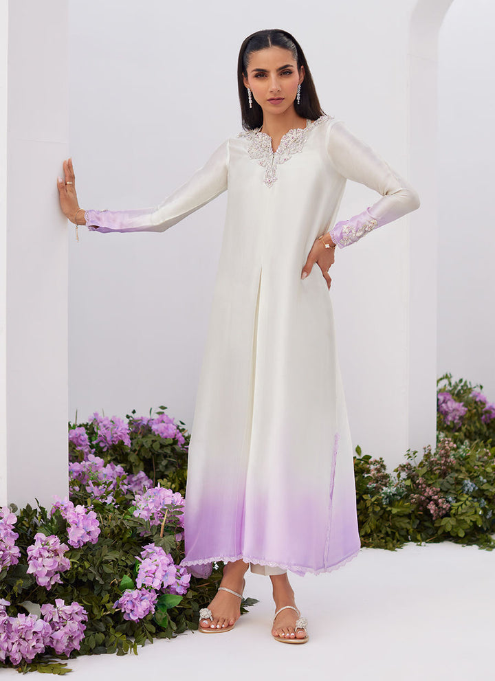 Farah Talib Aziz | Zaza Luxe Pret 24 | LIQUE SILVER OMBRE EMBELLISHED KAFTAAN CUT SHIRT - Pakistani Clothes for women, in United Kingdom and United States