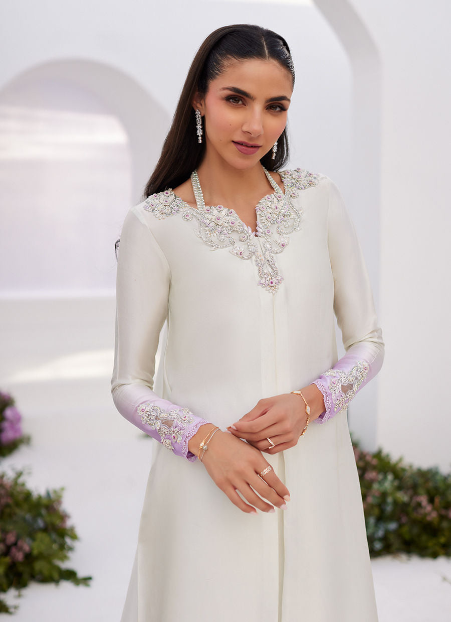 Farah Talib Aziz | Zaza Luxe Pret 24 | LIQUE SILVER OMBRE EMBELLISHED KAFTAAN CUT SHIRT - Pakistani Clothes for women, in United Kingdom and United States