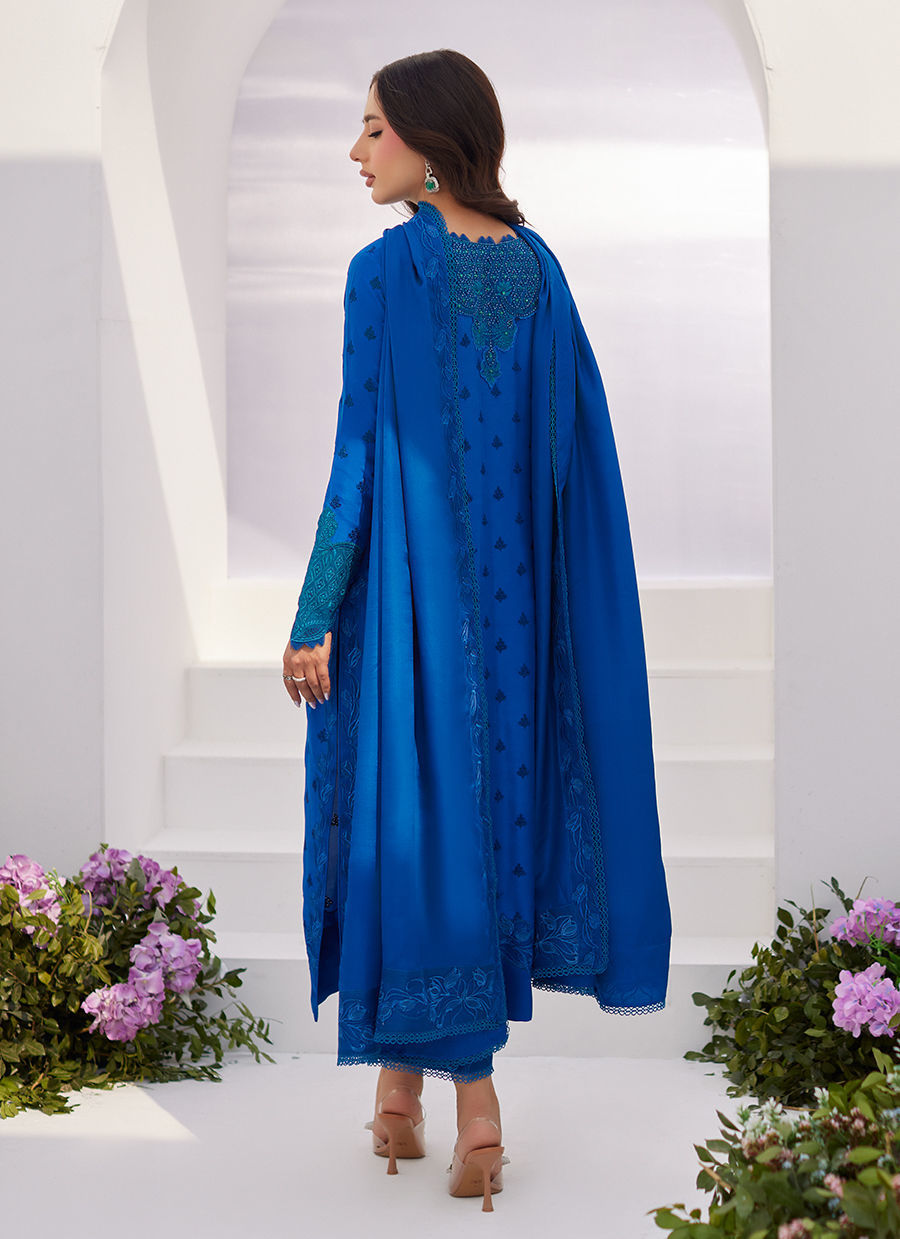 Farah Talib Aziz | Zaza Luxe Pret 24 | CHARR BLUE EMBROIDERED RAW SILK SHIRT AND DUPATTA - Pakistani Clothes for women, in United Kingdom and United States