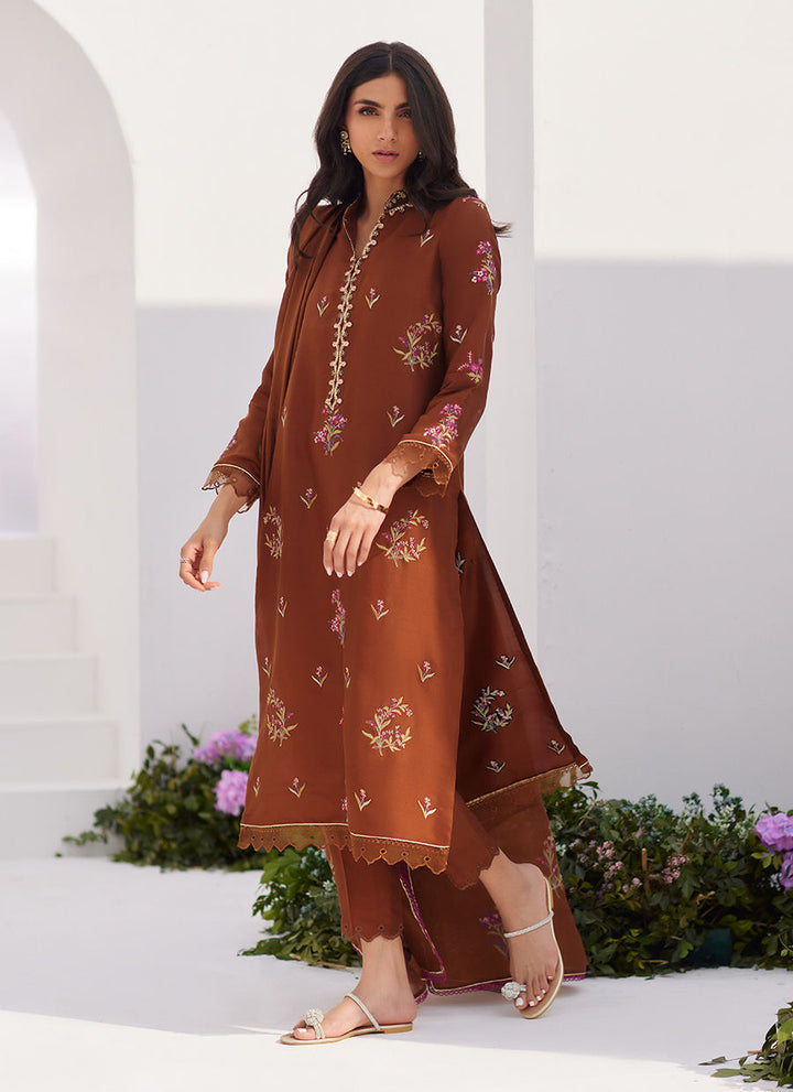 Farah Talib Aziz | Zaza Luxe Pret 24 | NOEMIE CHOCOLATE EMBROIDERED RAW SILK SHIRT AND DUPATTA - Pakistani Clothes for women, in United Kingdom and United States