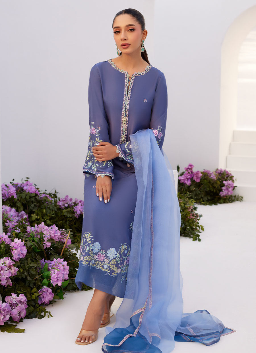 Farah Talib Aziz | Zaza Luxe Pret 24 | ALO BLUE EMBROIDERED SHIRT AND DUPATTA - Pakistani Clothes for women, in United Kingdom and United States