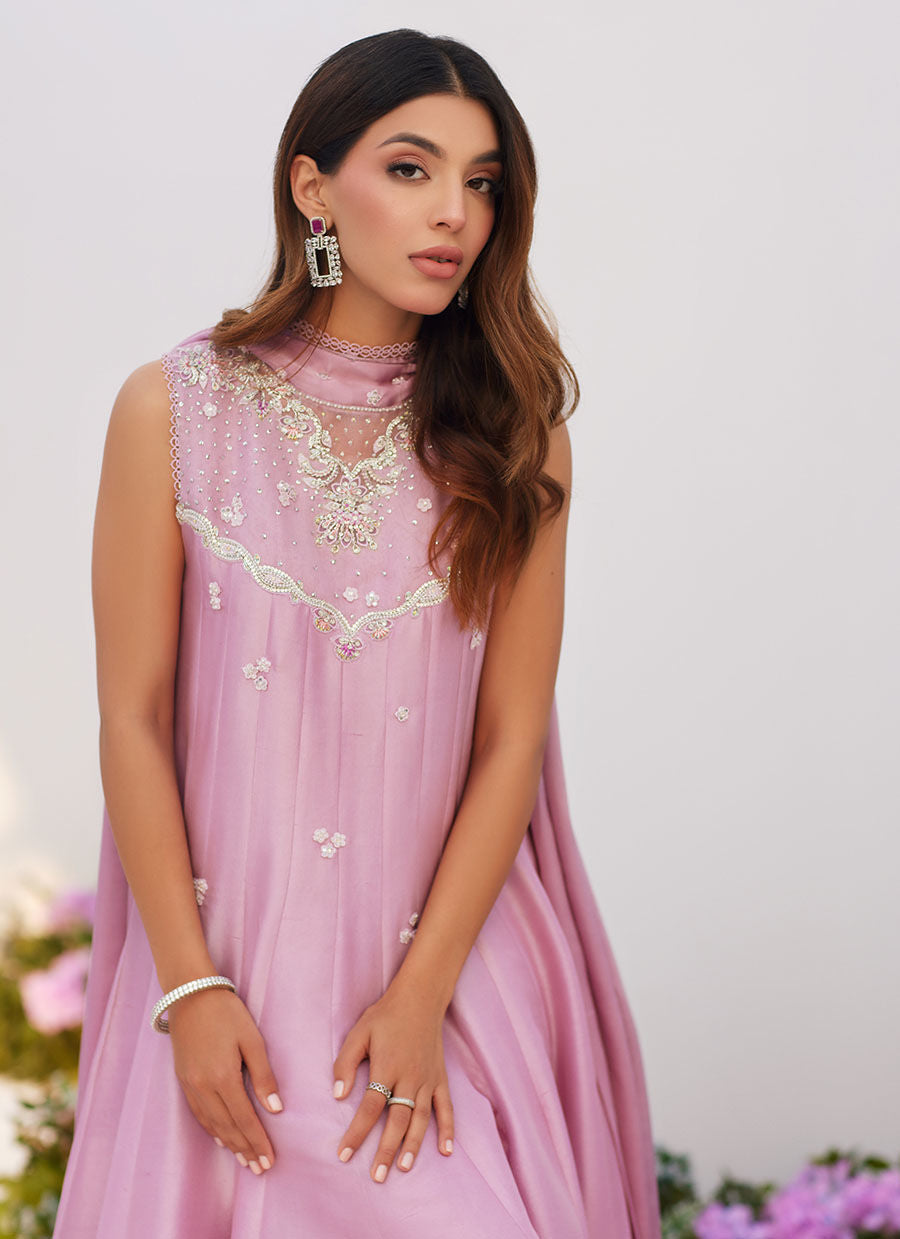 Farah Talib Aziz | Zaza Luxe Pret 24 |  CECE MAUVE EMBELLISHED RAW SILK KALIDAR WITH CHARMUESE DUPATTA - Pakistani Clothes for women, in United Kingdom and United States