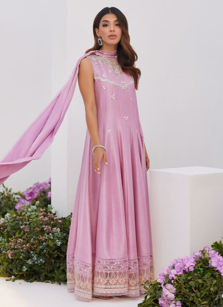 Farah Talib Aziz | Zaza Luxe Pret 24 |  CECE MAUVE EMBELLISHED RAW SILK KALIDAR WITH CHARMUESE DUPATTA - Hoorain Designer Wear - Pakistani Ladies Branded Stitched Clothes in United Kingdom, United states, CA and Australia