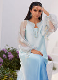 Farah Talib Aziz | Zaza Luxe Pret 24 |  BOW OMBRE BLUE EMBELLISHED KAFTAN CUT SHIRT - Pakistani Clothes for women, in United Kingdom and United States