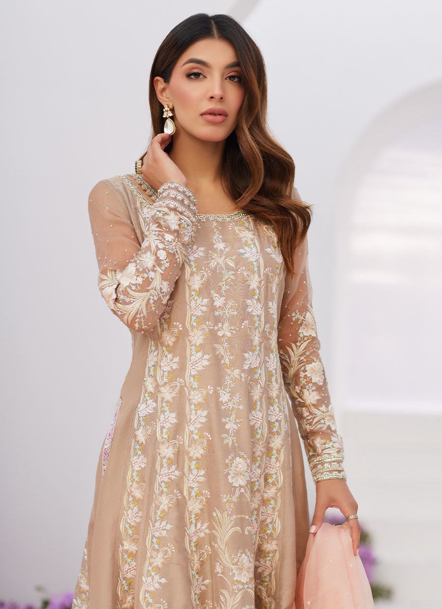 Farah Talib Aziz | Zaza Luxe Pret 24 | CHARLENE SAND EMBROIDERED KALIDAAR WITH DUPATTA - Pakistani Clothes for women, in United Kingdom and United States