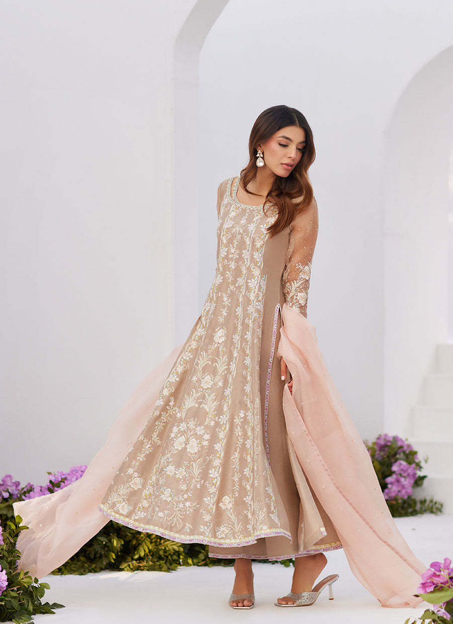 Farah Talib Aziz | Zaza Luxe Pret 24 | CHARLENE SAND EMBROIDERED KALIDAAR WITH DUPATTA - Pakistani Clothes for women, in United Kingdom and United States