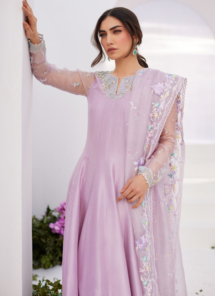 Farah Talib Aziz | Zaza Luxe Pret 24 |  MANON LILAC EMBELLISHED RAW SILK KALIDAAR - Pakistani Clothes for women, in United Kingdom and United States