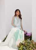 Farah Talib Aziz | Zaza Luxe Pret 24 | SOLENE AQUA OMBRE EMBELLISHED COLUMN SHIRT WITH EMBROIDERED KALIDAAR SLIP - Pakistani Clothes for women, in United Kingdom and United States