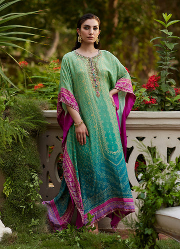 Farah Talib Aziz | Mayna Festive Prints 24 | Persia Teal Ombre Kaftan