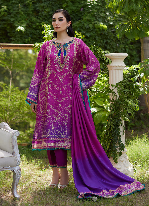 Farah Talib Aziz | Mayna Festive Prints 24 | Tazeen Magenta Ombre Shirt And Dupatta