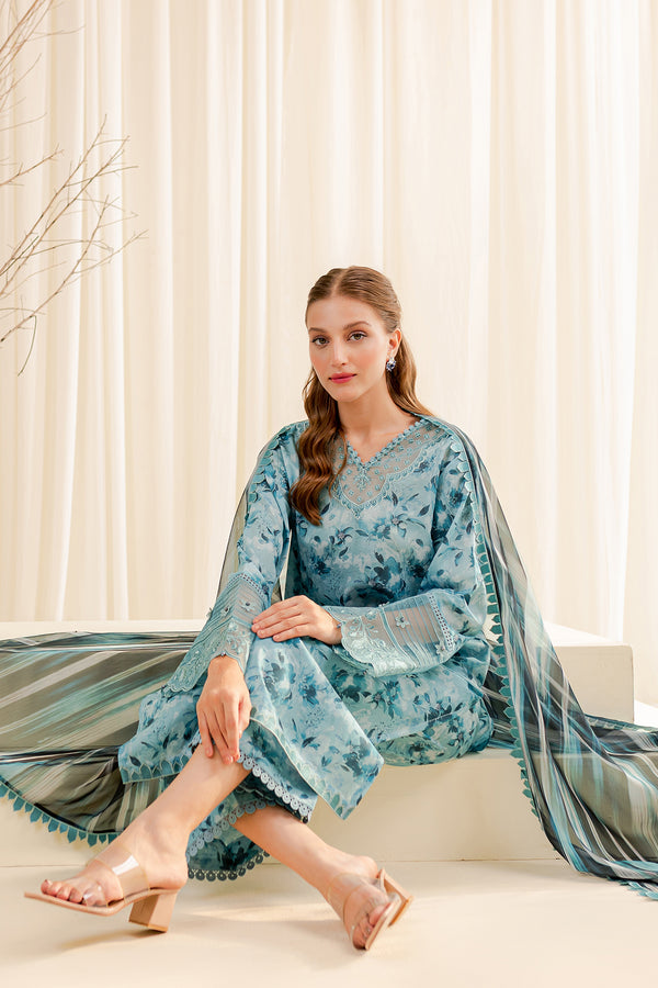 Farasha | Printed Essentials | AQUA BERYL - Hoorain Designer Wear - Pakistani Ladies Branded Stitched Clothes in United Kingdom, United states, CA and Australia