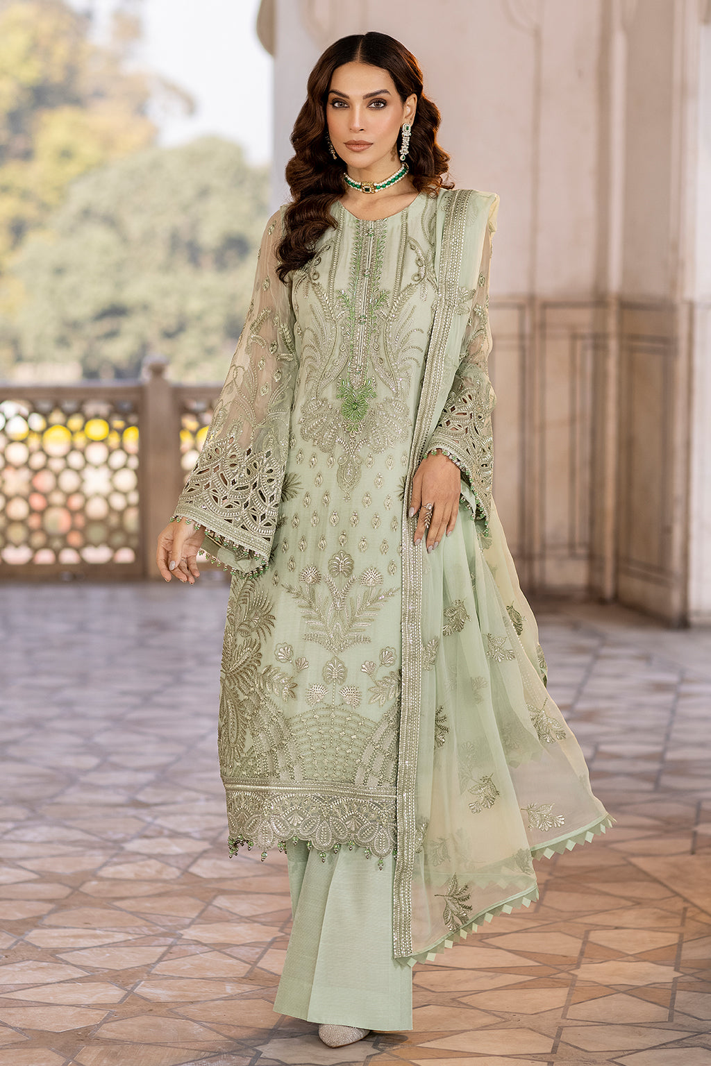 Flossie | Safeera Formals vol 13 | LUSTER GREEN - Pakistani Clothes for women, in United Kingdom and United States