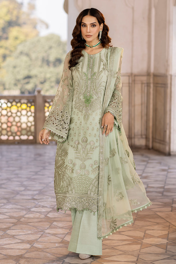 Flossie | Safeera Formals vol 13 | LUSTER GREEN - Hoorain Designer Wear - Pakistani Ladies Branded Stitched Clothes in United Kingdom, United states, CA and Australia