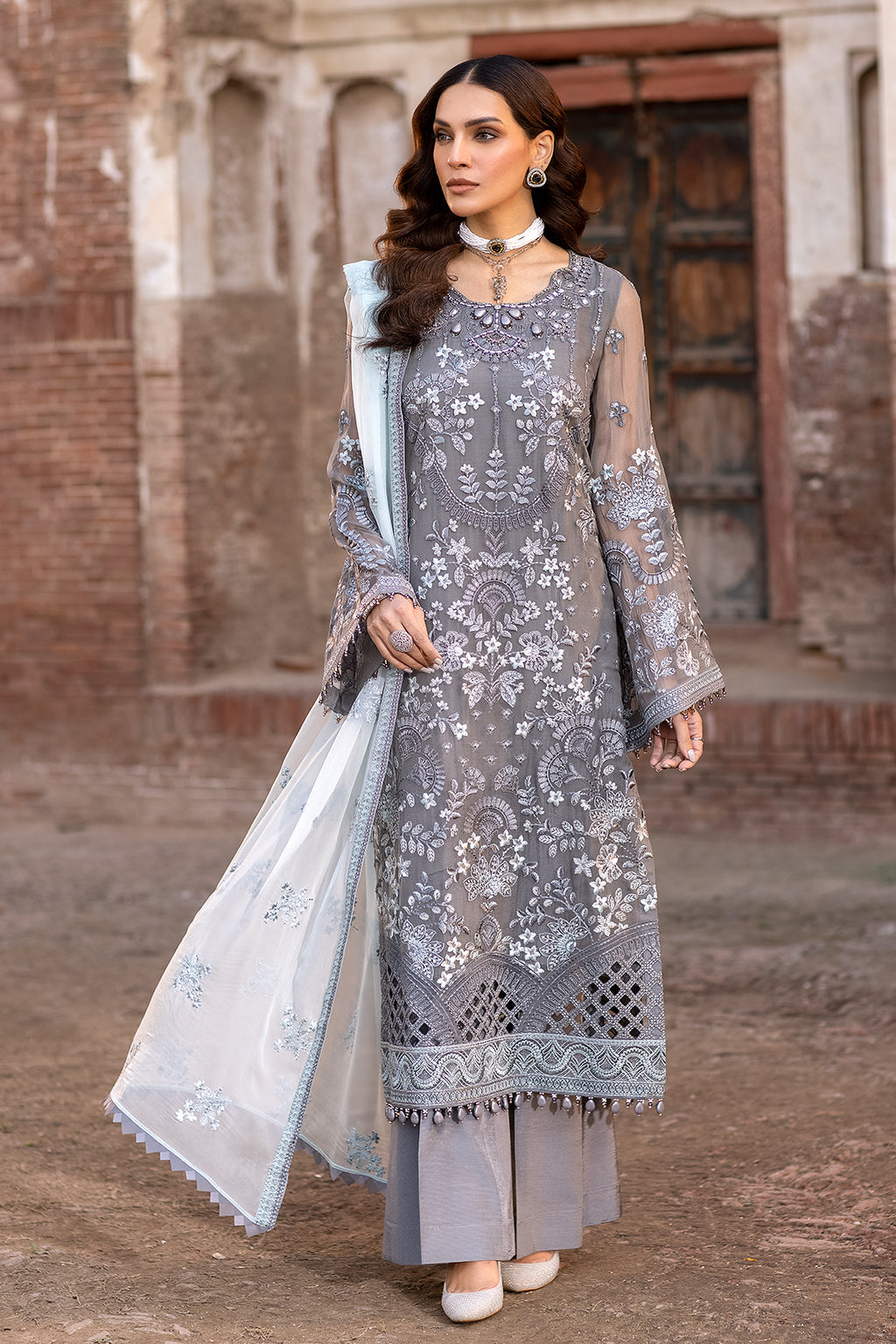 Flossie | Safeera Formals vol 13 | STORMY GREY (A) - Pakistani Clothes for women, in United Kingdom and United States