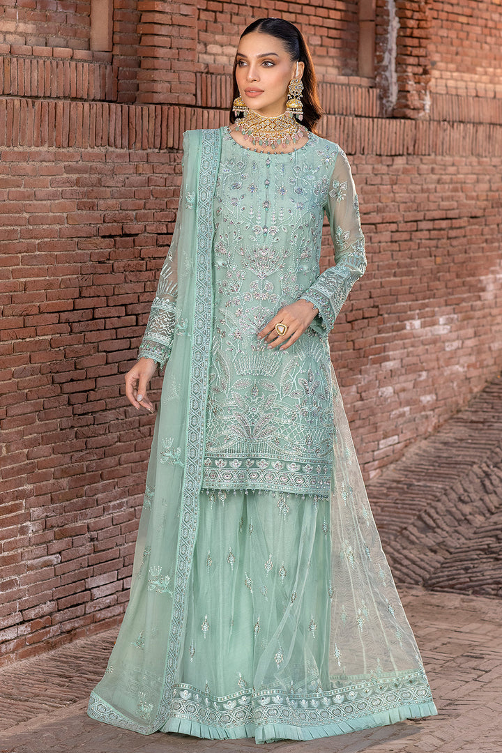 Flossie | Safeera Formals vol 13 | SNOW PEA (B) - Hoorain Designer Wear - Pakistani Designer Clothes for women, in United Kingdom, United states, CA and Australia