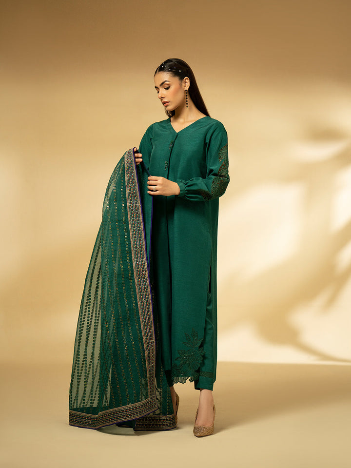 Fozia Khalid | Eid Edit 24 | Emerald Symphony - Hoorain Designer Wear - Pakistani Ladies Branded Stitched Clothes in United Kingdom, United states, CA and Australia
