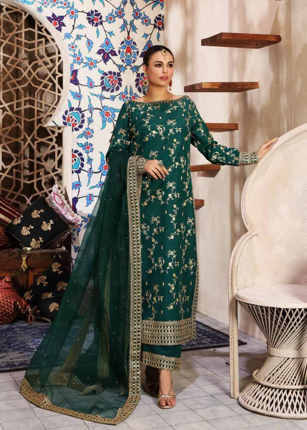 Waqas Shah | Ishq Naama | GREEN ROSE - Hoorain Designer Wear - Pakistani Ladies Branded Stitched Clothes in United Kingdom, United states, CA and Australia