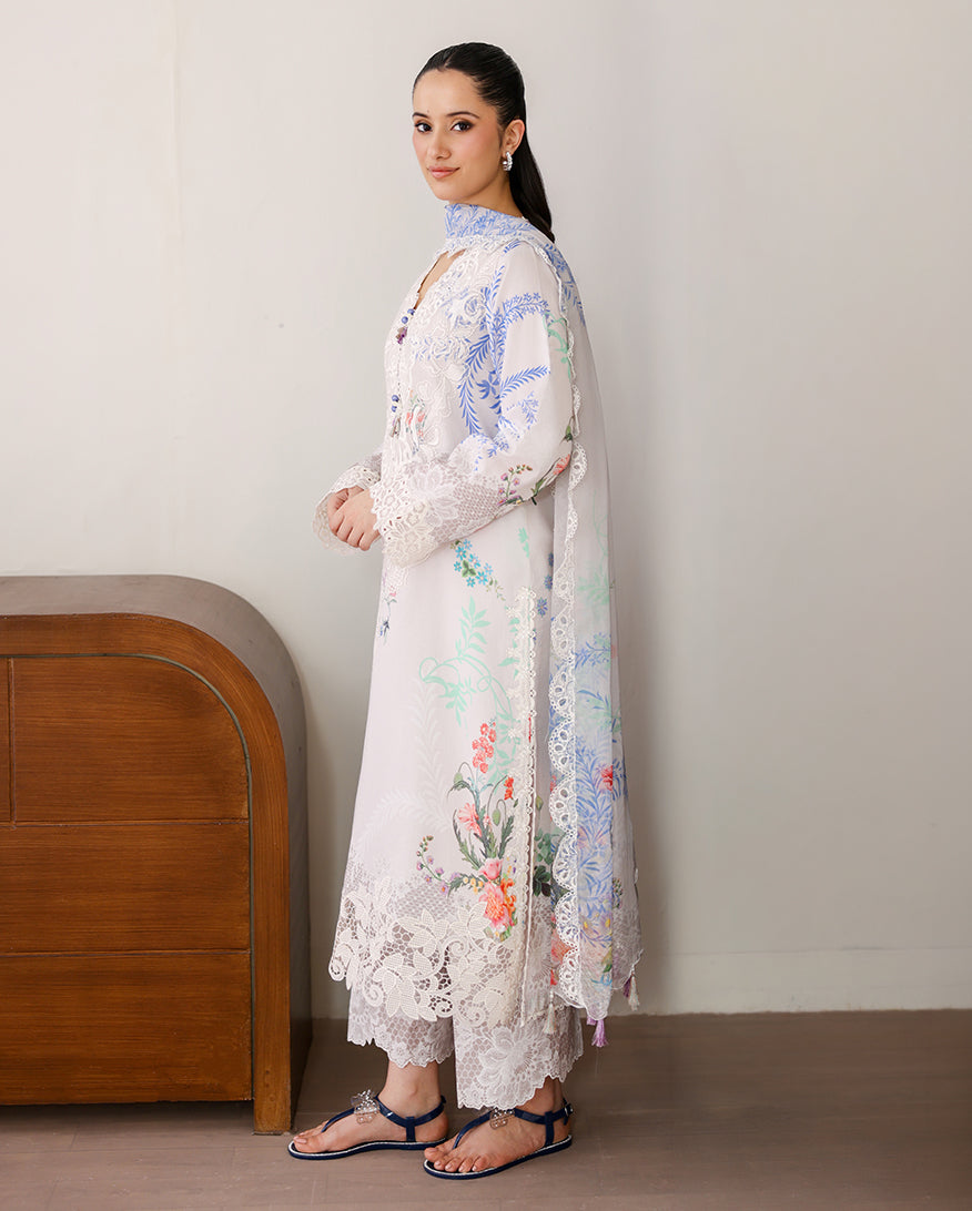Roheenaz | Sunlit Tales Printed Embroidered Edit | Ivory Gleam