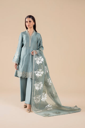 Maria B | Basics RTW | 3 Pc Embroidered Two Tone Lurex Silk Suit | MB-FS25-28