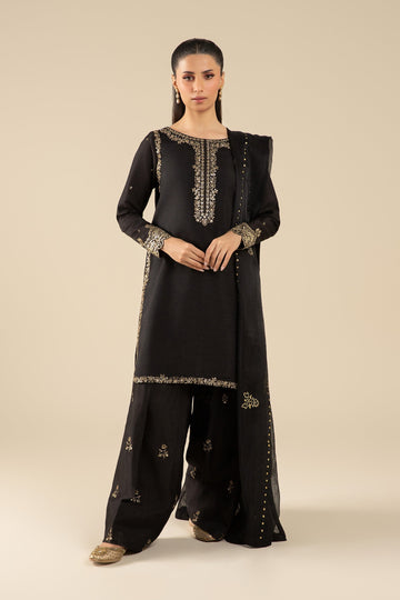 Maria B | Basics RTW | 3 Pc Embroidered Raw Silk Suit | MB-FS25-32-B