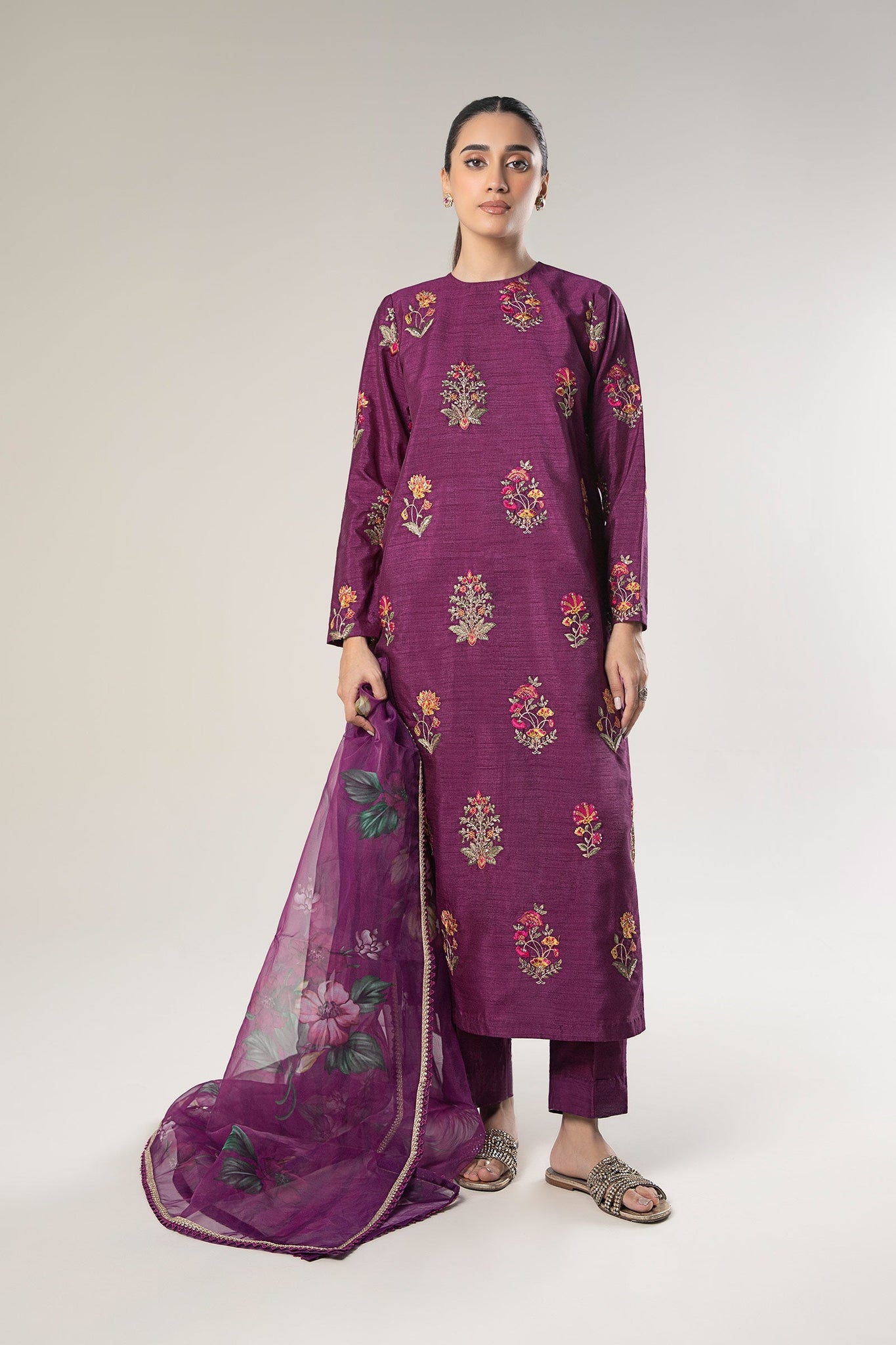Maria B | Basics RTW | 3 Pc Embroidered Raw Silk Suit | MB-WF24-47